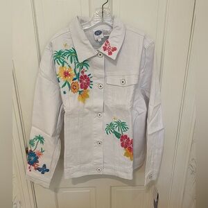 Diane Gilman White Floral Embroidered Women's Jacket 1X. NWT
